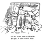 Vektorové ilustrace Stařenka přetažení děti do postele